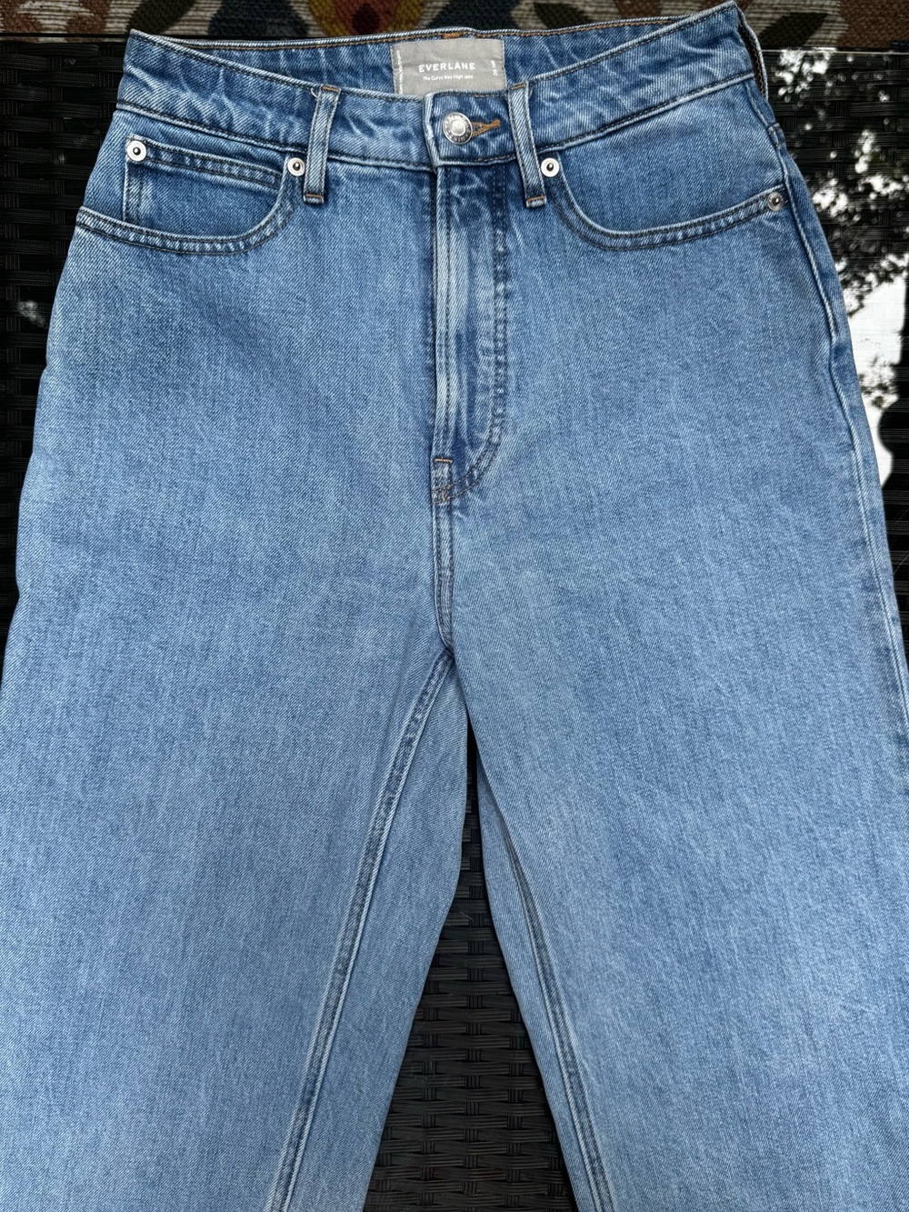Everlane High-Rise Straight Jeans in Light Blue Denim